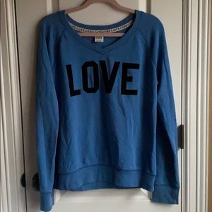 VS PINK Blue V-Neck Lightweight LOVE Sweatshirt